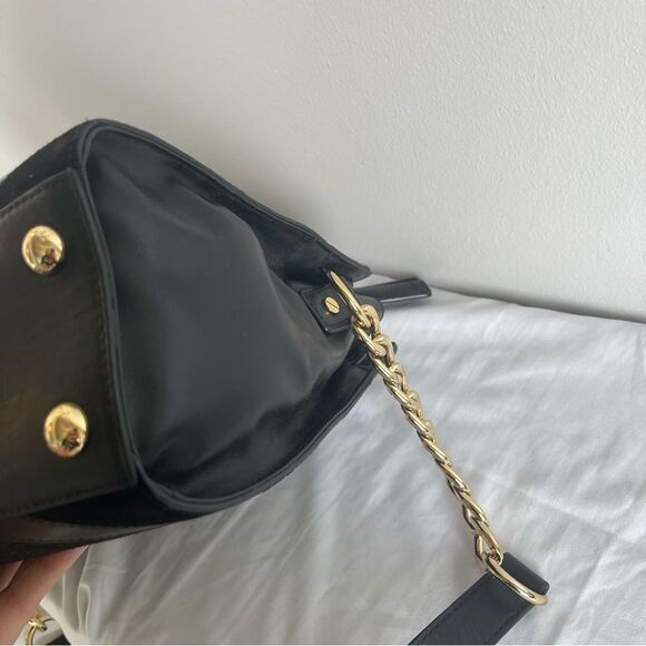 MICHAEL KORS Chevron Stripe Snakeskin Hamilton Satchel Tote Jet Set Raven Fulton - Picture 6 of 11